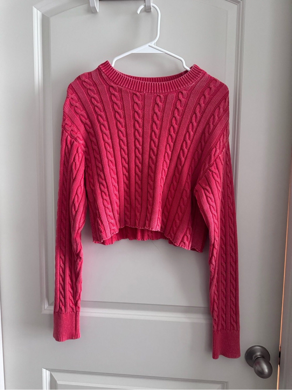 aerie Cropped Cable-Knit Sweater in Hot Pink
